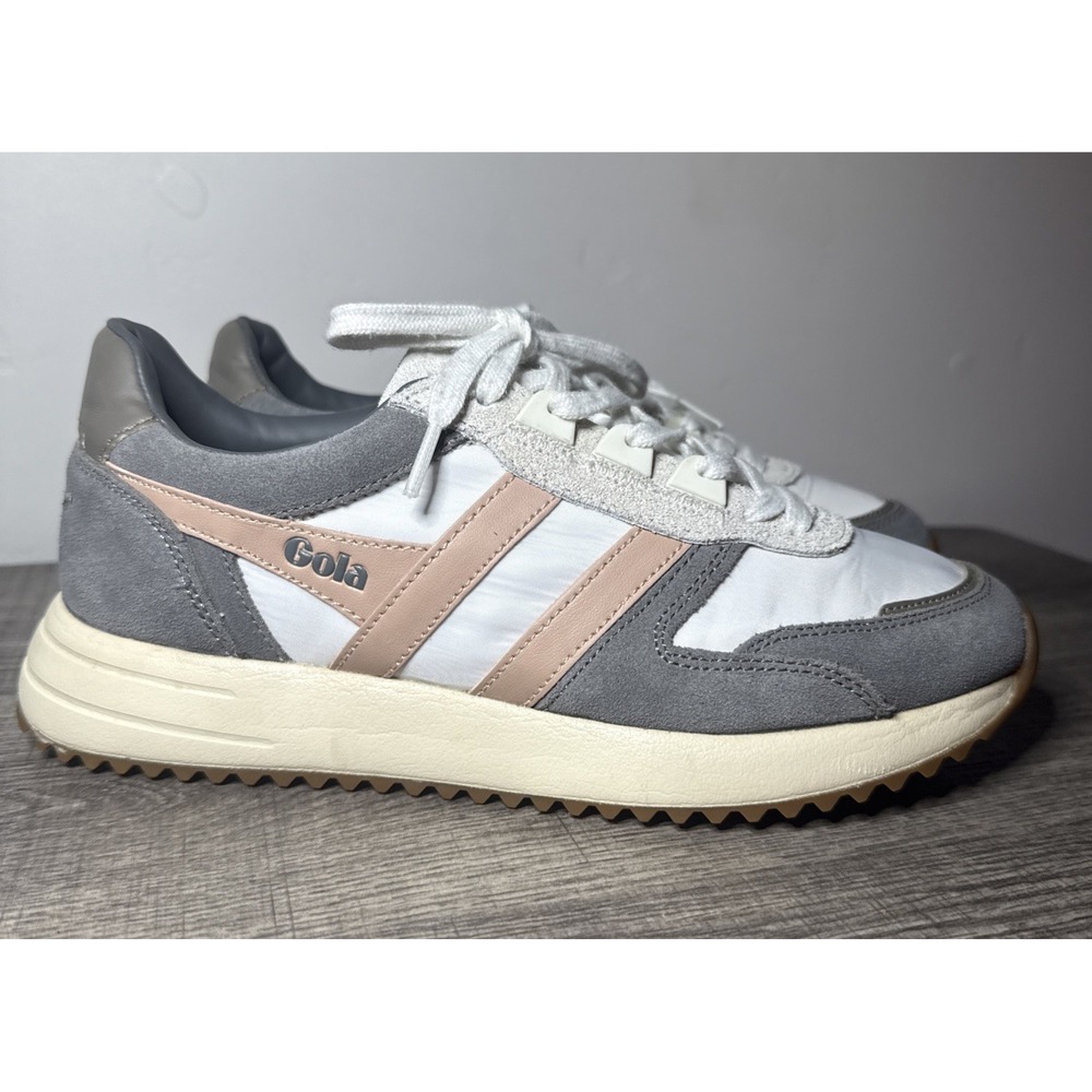 Gola Chicago CLB340 Womens 7 Gray White Pink Suede Retro Sneakers Gum Sole - Picture 2 of 8